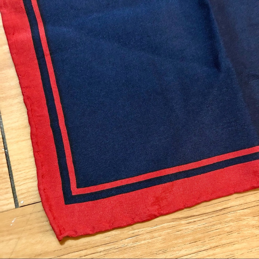 Gucci Vintage 1970s Silk Scarf Navy Blue and Red - Picture 9 of 13